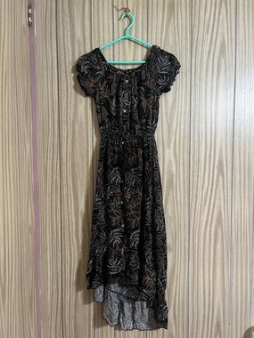 Women's Black Leaf-Print High-Low Dress